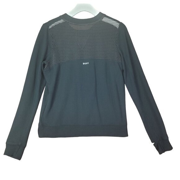 DKNY Womens Sweatshirt Medium Mesh Pullover Black Long Sleeves Stretchy Soft - Picture 2 of 8
